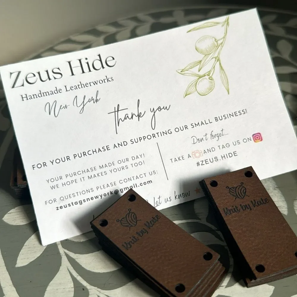 Knit by Kate Faux Leather Labels with Rivets by Zeus Hide Custom Printed NWT